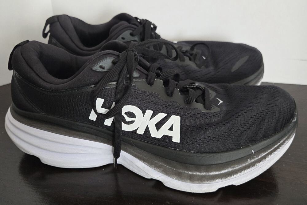 Hoka Bondi 8 Black White Women's Running Shoes Size 11B 1127952 BWHT Comfort Max